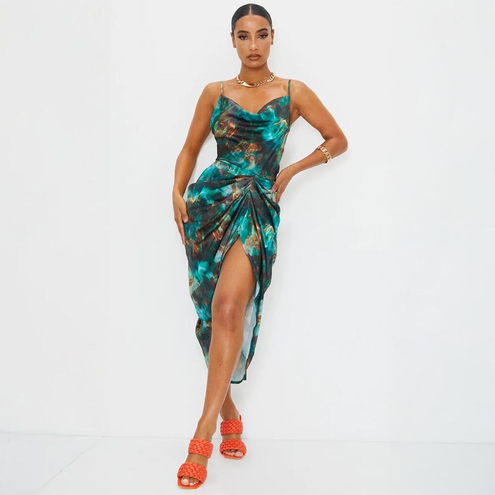 Pretty Little Thing Sexy Satin Strappy Midi Dress Sz 8